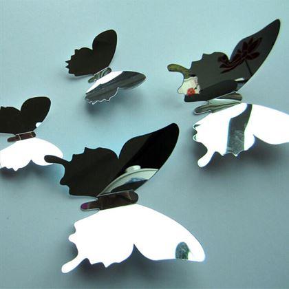 Imaginea din Oglindă decorativă fluturi 12 buc - argintiu