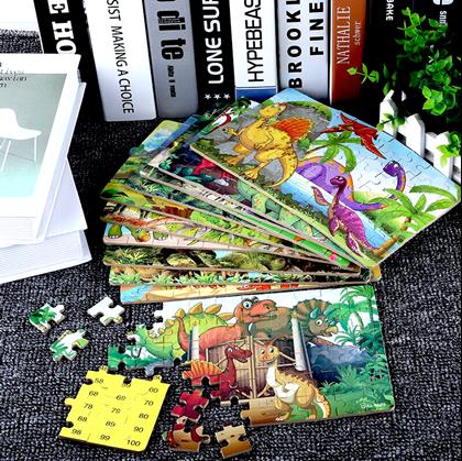 Imaginea din Puzzle cu dinozauri - albastru