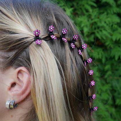 Imaginea din Pandante pentru păr, cleme cu floricele, 12 bucăţi - roz