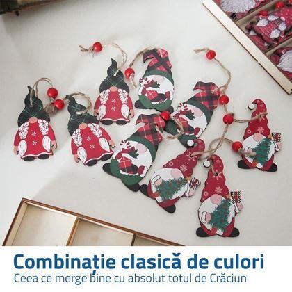 Imaginea din Setul de ornamente de lemn Pitici - 9 bucăți - set roșu-verde