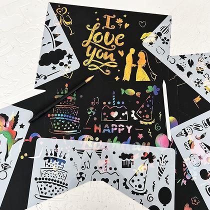 Imaginea din 5 șabloane de zgâriere format A4 + 2 stilouri