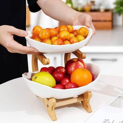 Imaginea din Stand din lemn cu două etaje, cu boluri pentru fructe și alimente