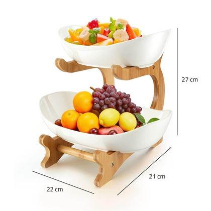 Imaginea din Stand din lemn cu două etaje, cu boluri pentru fructe și alimente