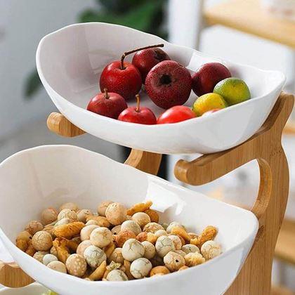 Imaginea din Stand din lemn cu două etaje, cu boluri pentru fructe și alimente
