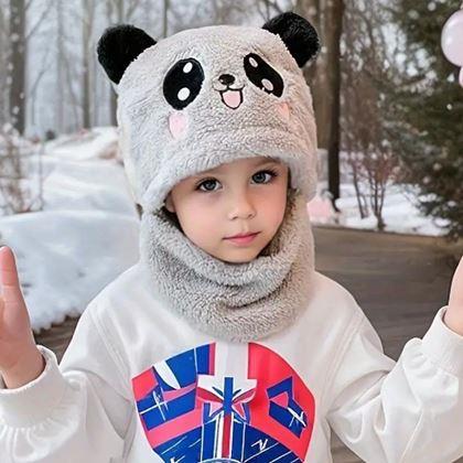 Imaginea din Căciulă cu guler tip ursuleț, cu urechi -  gri