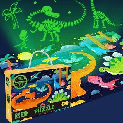 Imaginea din Puzzle pentru copii fosforescente în întuneric, 96 de piese - dinozauri