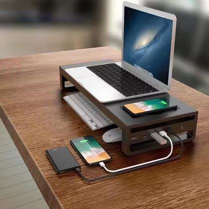Imaginea din Suport metalic pentru monitor cu porturi USB și încărcare wireless.