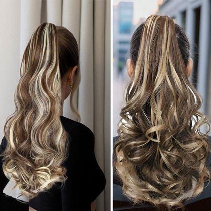 Imaginea din Păr fals coadă ondulată 60 cm -  șuvițe melirate