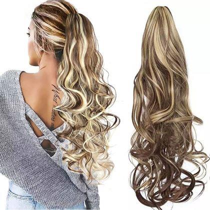 Imaginea din Păr fals coadă ondulată 60 cm -  șuvițe melirate
