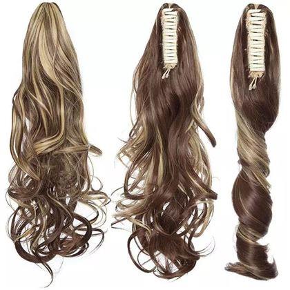 Imaginea din Păr fals coadă ondulată 60 cm -  șuvițe melirate