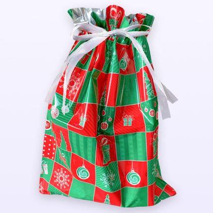 Imaginea din Geanta de ambalare cadou de Craciun cu sfoara - 51x39 cm - roșu verde