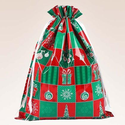 Imaginea din Geanta de ambalare cadou de Craciun cu sfoara - 51x39 cm - roșu verde