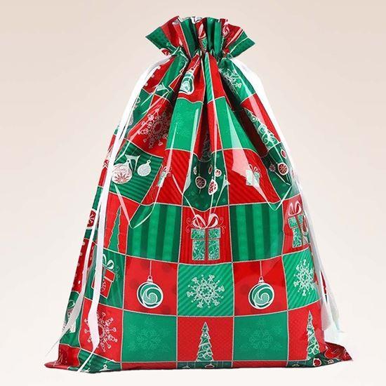 Imaginea din Geanta de ambalare cadou de Craciun cu sfoara - 51x39 cm - roșu verde