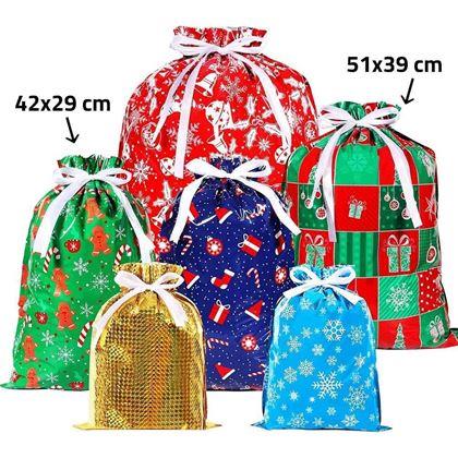 Imaginea din Geanta de ambalare cadou de Craciun cu sfoara - 51x39 cm - roșu verde