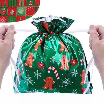 Imaginea din Geanta de ambalare cadou de Craciun cu sfoara - 51x39 cm - roșu verde