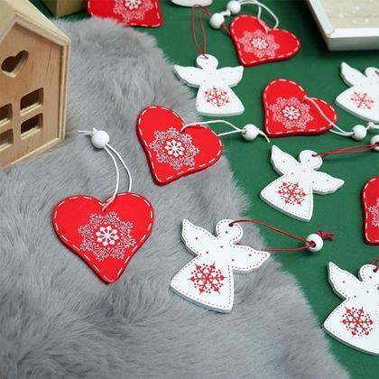 Imaginea din Set de ornamente din lemn 12 bucăți - înger și inimă