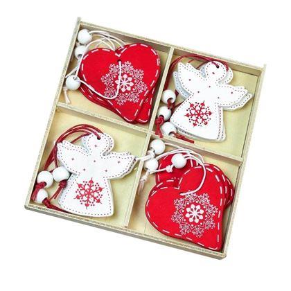 Imaginea din Set de ornamente din lemn 12 bucăți - înger și inimă