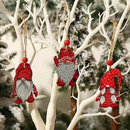 Imaginea din Set de ornamente de lemn pitici 9 buc - set roșu