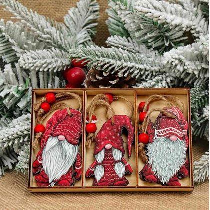 Imaginea din Set de ornamente de lemn pitici 9 buc - set roșu