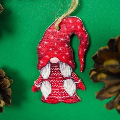 Imaginea din Set de ornamente de lemn pitici 9 buc - set roșu