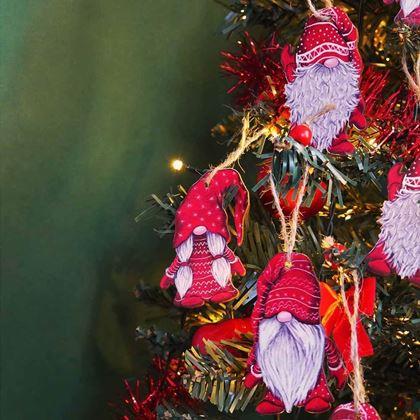 Imaginea din Set de ornamente de lemn pitici 9 buc - set roșu