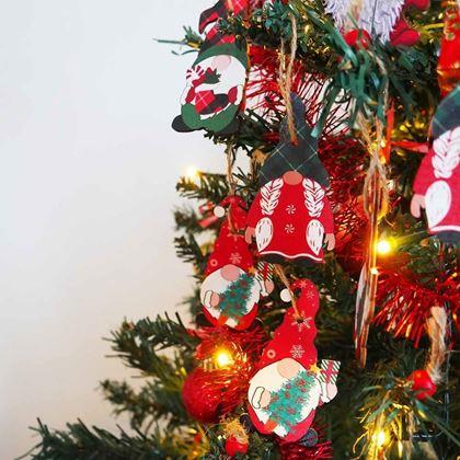Imaginea din Set de ornamente de lemn pitici 9 buc - roșu în verde set