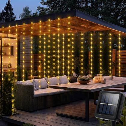 Imaginea din Draperie LED solară - 10 fire × 1 m - alb cald