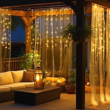 Imaginea din Draperie LED solară - 10 fire × 1 m - alb cald