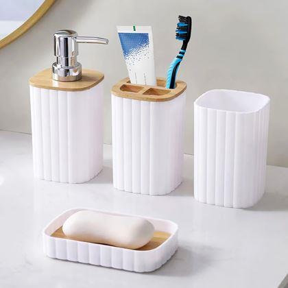 Imaginea din Set de baie alb cu elemente din lemn - 4 piese