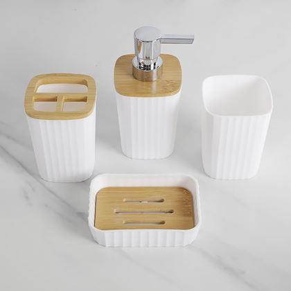 Imaginea din Set de baie alb cu elemente din lemn - 4 piese