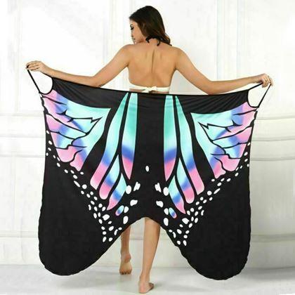 Imaginea din Rochie de plajă - aripi cu fluturi  -  L-XL - albastru