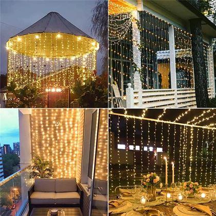 Imaginea din Draperie LED solară - 10 fire × 1 m - alb cald