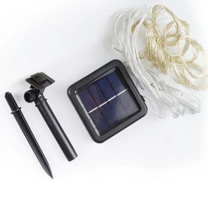 Imaginea din Draperie LED solară - 10 fire × 1 m - alb cald