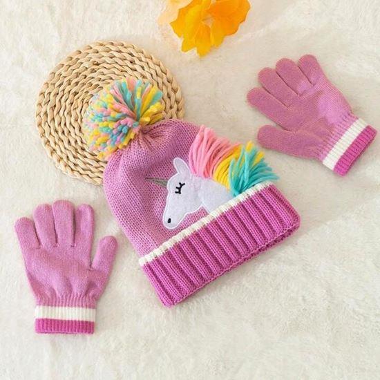 Imaginea din Set de iarnă pentru copii – căciulă și mănuși cu unicorn