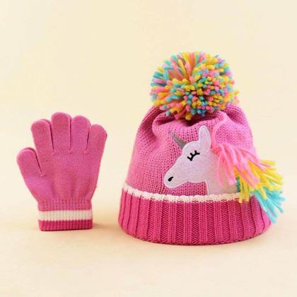 Imaginea din Set de iarnă pentru copii – căciulă și mănuși cu unicorn