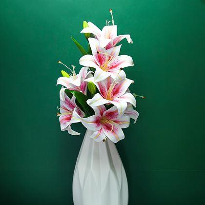 Imaginea din Buchet artificial de crini - roz rozaliu cu dungi