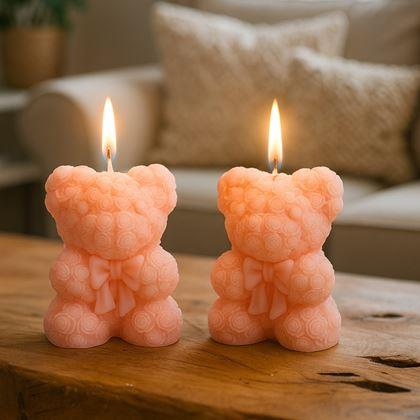 Imaginea din Lumânare cadou ursuleț de pluș făcut din trandafiri - roz

