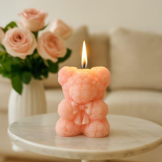 Imaginea din Lumânare cadou ursuleț de pluș făcut din trandafiri - roz

