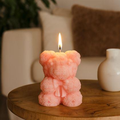 Imaginea din Lumânare cadou ursuleț de pluș făcut din trandafiri - roz

