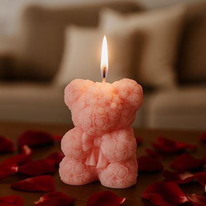 Imaginea din Lumânare cadou ursuleț de pluș făcut din trandafiri - roz

