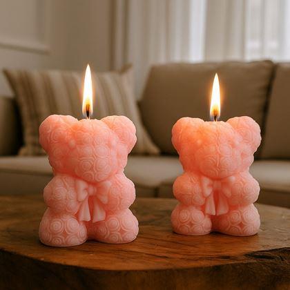 Imaginea din Lumânare cadou ursuleț de pluș făcut din trandafiri - roz

