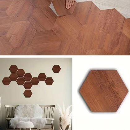 Imaginea din Tapetă hexagon 10 buc. - lemn închis la culoare