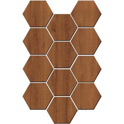 Imaginea din 10 panouri hexagonale autoadezive - lemn închis la culoare