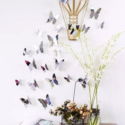 Imaginea din Oglindă decorativă fluturi 12 buc  -  argintiu