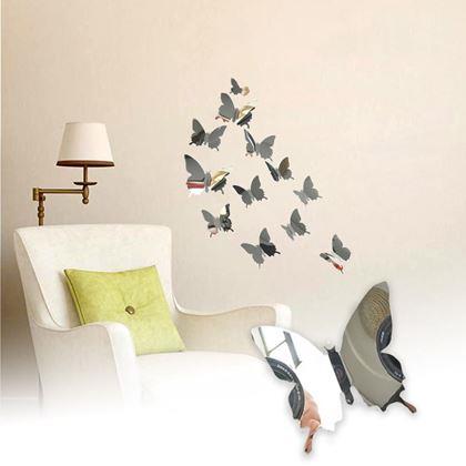 Imaginea din Oglindă decorativă fluturi 12 buc  -  argintiu