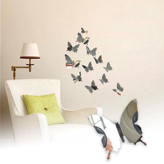 Imaginea din Oglindă decorativă fluturi 12 buc  -  argintiu