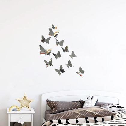 Imaginea din Oglindă decorativă fluturi 12 buc  -  argintiu