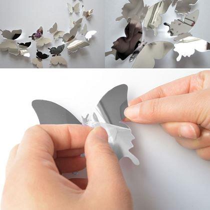 Imaginea din Oglindă decorativă fluturi 12 buc  -  argintiu