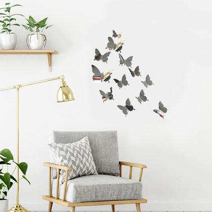 Imaginea din Oglindă decorativă fluturi 12 buc  -  argintiu