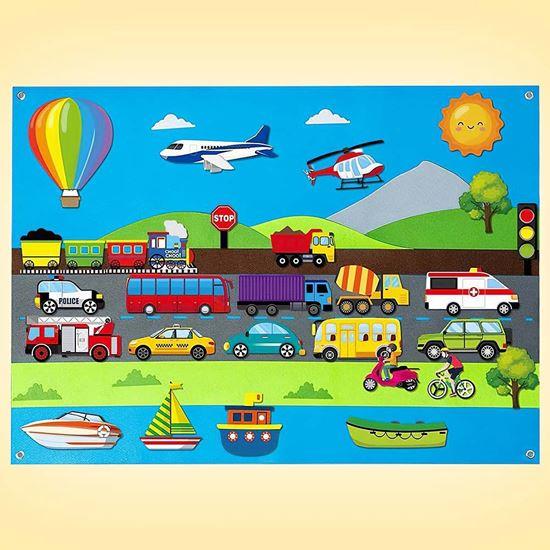 Imaginea din Placă didactică din pâslă pentru copii - mijloace de transport